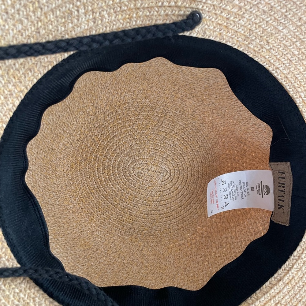 FURTALK Straw Sun Beach Hat (3” Brim) Adjustable Neck Tie NWOT new! - Picture 4 of 8